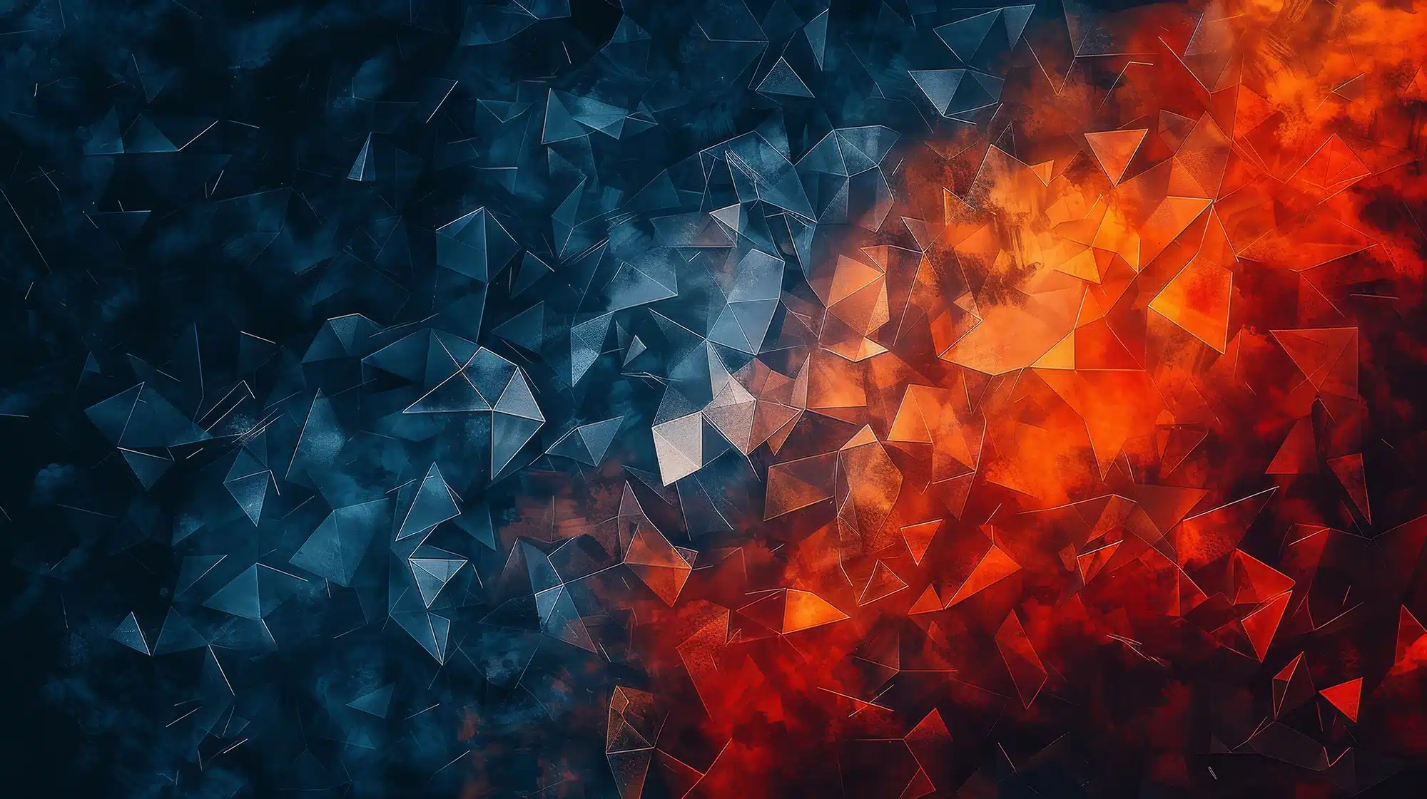 Abstract background with vibrant blue and orange geometric shapes.